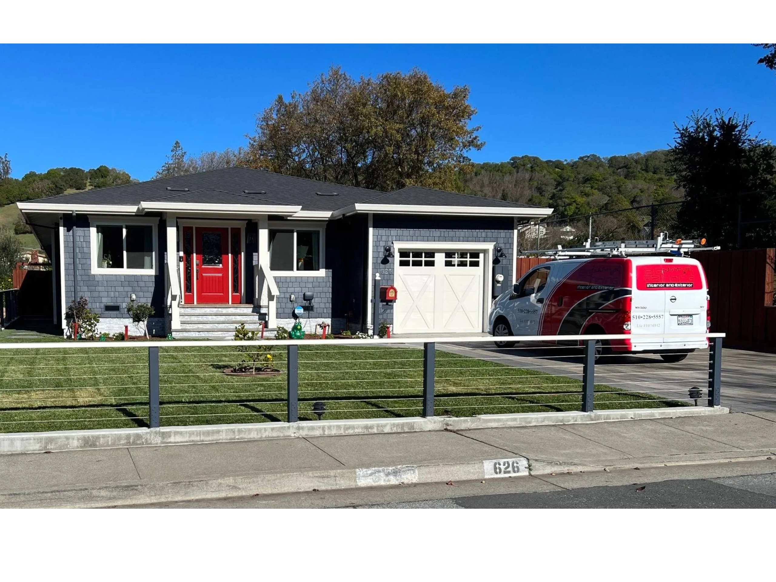 Residential exterior with BG Painting van